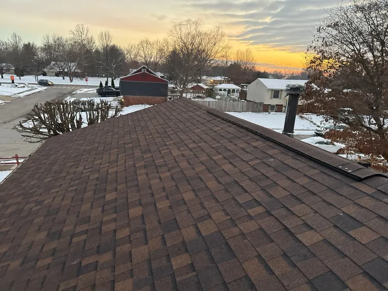 New brown shingle roof holding up under snow in an Indianapolis winter